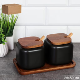 Набор для специй 2 пр. с ложкой, 450 мл керамика, дерево арт. CF445-2, CF446-2 (745641, 745642) - Полимербыт фото 3