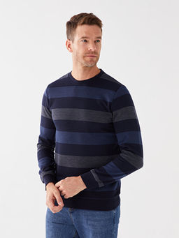 Bisiklet Yaka Uzun Kollu ?izgili Erkek Sweatshirt