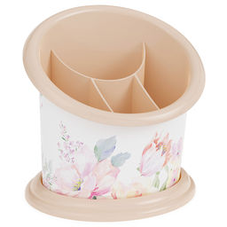 Подставка для столовых приборов пластмассовая "Цветочный блюз" 16х13х16см, 4-хсекционная (Россия)