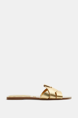 SANDALIA PLANA PIEL CRUZADA / Oro - Zara фото 2