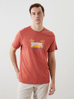 Bisiklet Yaka K?sa Kollu Bask?l? Penye Erkek Ti??rt