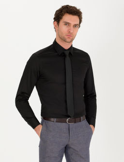 Siyah Slim Fit Uzun Kollu Basic G_mlek
