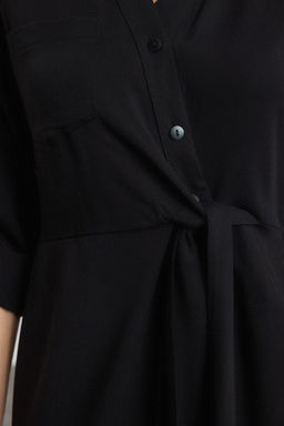 Siyah More Sustainable Midi Dokuma Gomlek Elbise TWOAW25EL00576