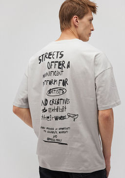 S?rt Bask?l? Gri Tisort