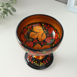 Конфетница на ножке, 14×14 см, дерево, хохлома