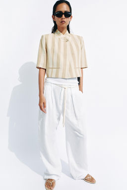 BLAZER CROPPED MANGA CORTA ZW COLLECTION / Crudo / Beige - Zara фото 4