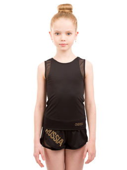 7019-0-1 Топ-майка из хлопка со вставками из сетки и стразами