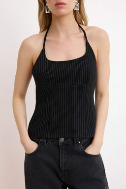 Siyah Cizgili Fitted/Vucuda Oturan Havuz Yaka Ince Ask?l? Kolsuz Interlok Orme Bluz TWOSS26BZ00372 - Trendyolmilla фото 3