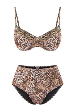 Leopar Desenli Mix Balconette Yuksek Bel Regular Bikini Tak?m? TBESS25BT00142