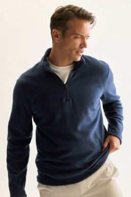 Lacivert Tuylenme Yapmayan Soguk Gecirmez Regular Fit Dik Yaka Fermuarl? Polar Sweatshirt
