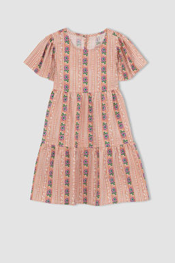 Платье с короткими рукавами и узором для девочки - Defacto фото 7