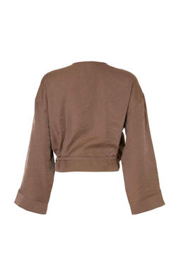 Kahverengi Studio Oversize Modal Icerikli Parlak Dokulu Dokumlu Baglamal? Ceket TWOSS26CE00047 - Trendyolmilla фото 2