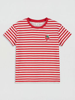 Bisiklet Yaka ?ilek Nak??l? K?z ?ocuk Ti??rt