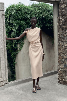 ASYMMETRIC MIDI DRESS WITH LINEN BLEND APPLIQUE - Zara фото 11