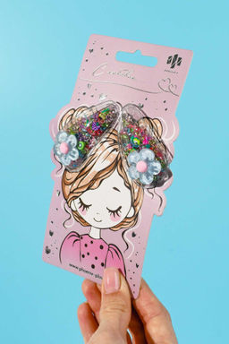 Набор заколок для волос клик-клак, арт. 71729 / 10 ЦВЕТОЧКИ (в наборе: 2шт., 5,5 см, черный металл, поливинилхлорид, полиуретановая смола, цвет: разноцветный, подложка из мелованного картона + ПЭТ-пакет с европодвесом)