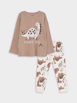 Bisiklet Yaka Uzun Kollu Bask?l? Pamuklu Erkek Bebek Pijama Tak?m