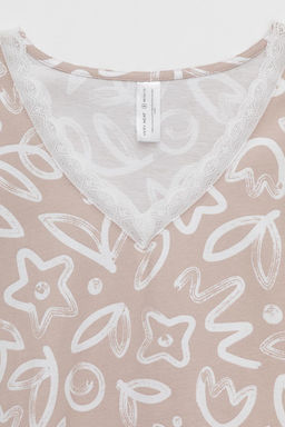 Е 10015/24/бежевый,абстрактные цветы сорочка жен