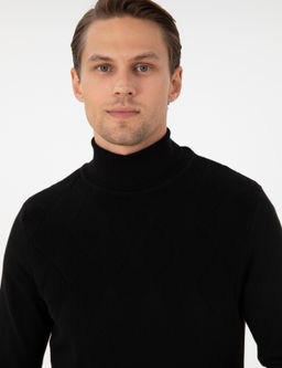 Siyah Slim Fit Yar_m Bal_k__ Yaka Triko Kazak