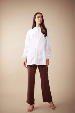 Туника из поплина с длинными рукавами и принтом Relax Fit - Defacto фото 2