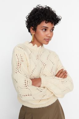 Ekru Yumusak Dokulu Ajurlu/Delikli Triko Kazak TWOAW23KZ01447 - Trendyolmilla фото 2
