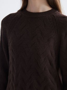 Bisiklet Yaka Kendinden Desenli Kad?n Triko Kazak