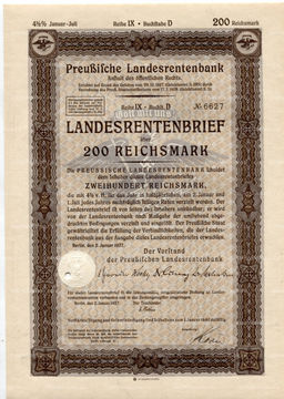 Облигация 4,5% 200 рейхсмарок 1937 года Германия