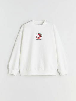 Bisiklet Yaka Hello Kitty Bask?l? K?z ?ocuk Sweatshirt