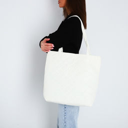 Сумка-шопер женская болоньевая, 40*35*7см, белый цвет - Nazamok фото 2