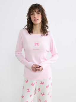 Bisiklet Yaka Boncuk Bask?l? Kad?n Pijama Tak?m?