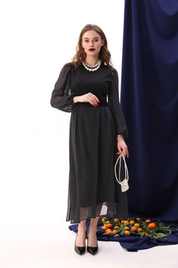 Платье NIKVA н416-7 чёрный+белый горошек  фото 4