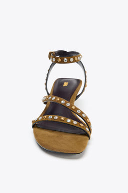SPLIT SUEDE STUDDED KITTEN HEEL SANDALS - Zara фото 10