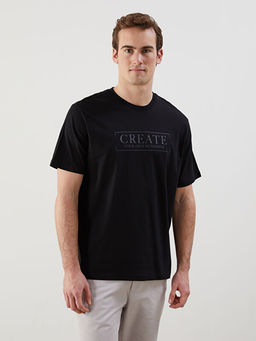 Bisiklet Yaka Bask?l? Penye Erkek Ti??rt