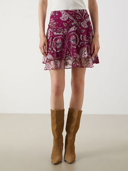 Beli Fermuarl? Desenli Mini Etek