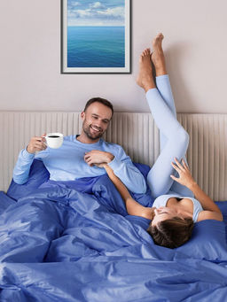 Постельное белье Моноспейс Евро + 4 наволочки, синий - Ecotex фото 2