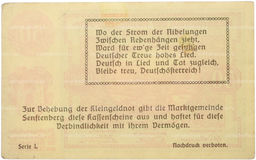Банкнота 50 геллеров 1920 года Австрия  община Зенфтенберг (Нотгельд)