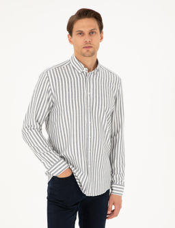 Lacivert Regular Fit _izgili Uzun Kollu G_mlek