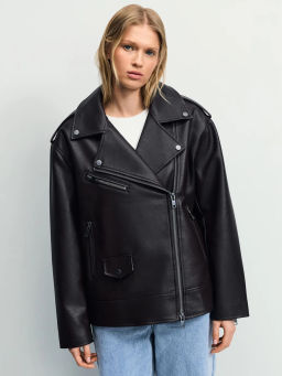 Куртка-косуха прямого силуэта из искусственной кожи / Zarina  фото 5