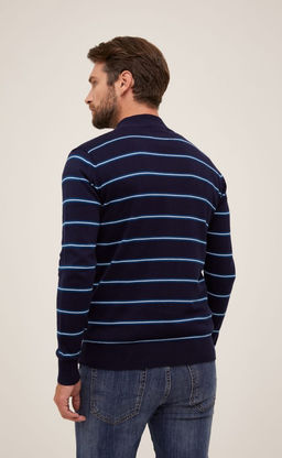 Джемпер мужской с воротником на молнии в полоску F021-15-2104 темно-синий - Fine joyce фото 2