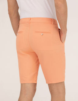 Turuncu Slim Fit Keten Kar___ml_ Beli Lastikli Bermuda _ort