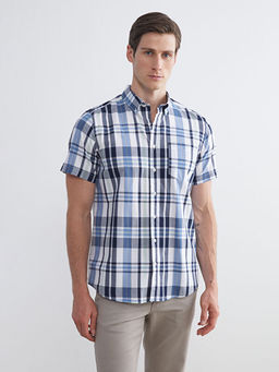 Regular Fit K?sa Kollu Ekose Poplin Erkek G?mlek