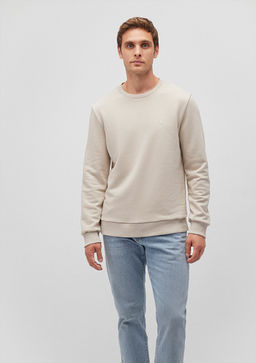 Bisiklet Yaka Bej Basic Sweatshirt - Mavi фото 2