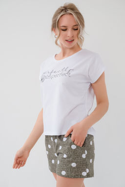 Пижама женская из футболки и шорт из кулирки Алиса горох хаки - Амадэль фото 5