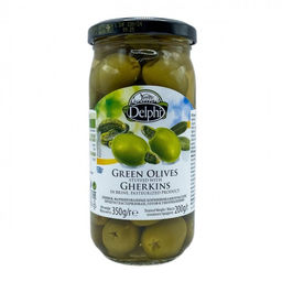 Оливки, фаршированные корнишонами, Греция, ст.банка, 350г