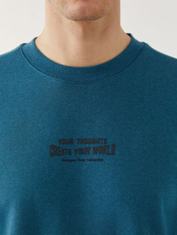 Bisiklet Yaka Bask?l? Erkek Kal?n Sweatshirt