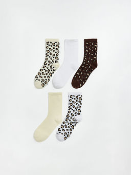 Leopar Desenli Kad?n Soket ?orap 5li