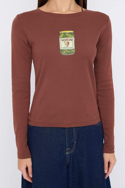 Teen Kahverengi Bask?l? Fitted/Vucuda Oturan Orme Bluz TWOAW25BZ00126