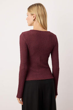 Murdum Fitted/Vucuda Oturan Aksesuar Detayl? Dokulu Uzun Kollu Esnek Orme Bluz TWOAW26BZ00134