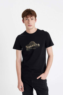 Облегающая футболка с коротким рукавом и круглым вырезом с принтом - Defacto фото 3