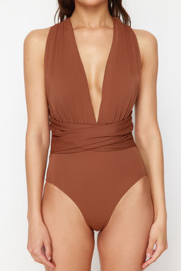 TRENDYOLMILLA K?rm?z? Derin Dekolteli Drapeli Hipster Mayo TBESS21MA0041 фото 25