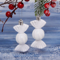 Цена за 4шт. Ёлочные игрушки "Таинственное очарование" Конфетки 8 см (набор 2шт), белый